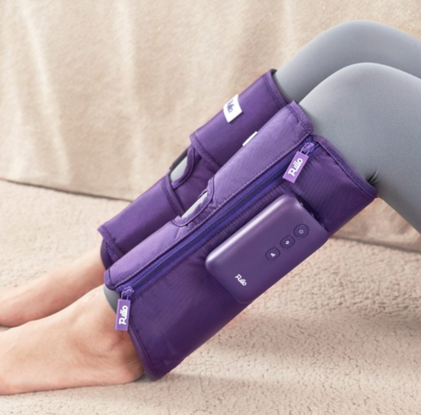 Tragbares Beinmassagegerät Pulio V2 – Sicherer Sitz mit Reißverschluss und Klettverschluss